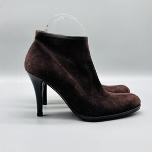 Stuart Weitzman Boots Womens 7 Brown Suede Ankle Booties High Heel Dress Shoes